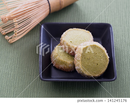 Matcha cookies served on a plate Matcha cookies served on a plate 141245176