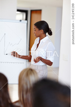 Black woman, business people and seminar with graphs, finance and corporate training with accounting and feedback. Workshop, presenter and speaker with teamwork, report and charts with company growth Black woman, business people and seminar with graphs, finance and corporate training with accounting and feedback. Workshop, presenter and speaker with teamwork, report and charts with company growth 141245199