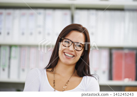 Accountant, professional and portrait of woman in office with confidence, ambition and glasses. Vision, opportunity and face of happy business entrepreneur, advisor or admin consultant in workplace. Accountant, professional and portrait of woman in office with confidence, ambition and glasses. Vision, opportunity and face of happy business entrepreneur, advisor or admin consultant in workplace. 141245243
