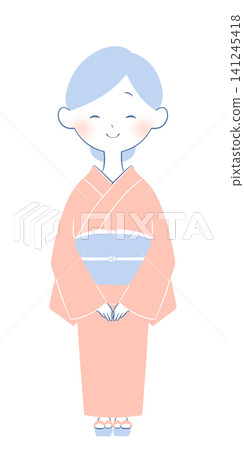 身穿和服、面帶燦爛笑容的年輕女子的插圖。 身穿和服、面帶燦爛笑容的年輕女子的插圖。 141245418