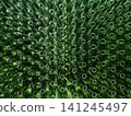 Abstract background of green glass bottles. Concept of glass recycling, reusable bottles, circular economy, bottle deposit return system (Pfand) and sustainable waste management. 141245497