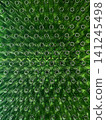Abstract background of green glass bottles. Concept of glass recycling, reusable bottles, circular economy, bottle deposit return system (Pfand) and sustainable waste management. 141245498