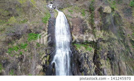 Drone aerial photography of Shirogane Falls in Mashike Town, Hokkaido. Drone aerial photography of Shirogane Falls in Mashike Town, Hokkaido. 141245970