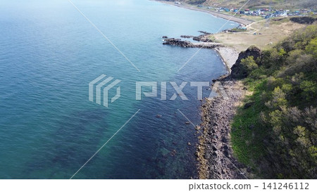Drone aerial footage of the mouth of the Bishabetsu River from above, Hamamasu Ward, Ishikari City, Hokkaido. Drone aerial footage of the mouth of the Bishabetsu River from above, Hamamasu Ward, Ishikari City, Hokkaido. 141246112