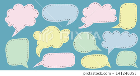 Pastel Blank Speech Bubble Set with Dashed Stitched Borders Pastel Blank Speech Bubble Set with Dashed Stitched Borders 141246355