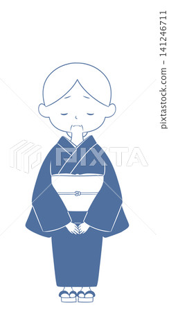 An illustration of an elderly woman in a kimono, with a sad face and bowing. An illustration of an elderly woman in a kimono, with a sad face and bowing. 141246711
