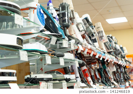 A Vast Collection of Household Appliances Displayed on Shelves, Showcasing Innovative Designs and Functional Features for Everyday Use A Vast Collection of Household Appliances Displayed on Shelves, Showcasing Innovative Designs and Functional Features for Everyday Use 141246819