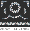Romantic flower wreath and hanging garland elements, corner in doodle style.  141247087