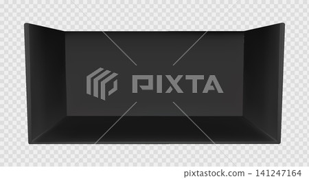 Booth stand with black 3d corner and mockup wall for tradeshow exhibition space. Pop up square room with backdrop office display and showroom interior layout. Render design for expo advertising 141247164