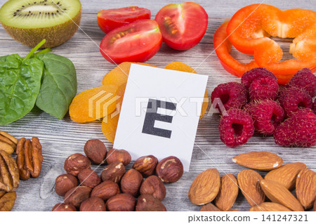 Healthy ingredients containing vitamin E and minerals. Nutritious eating Healthy ingredients containing vitamin E and minerals. Nutritious eating 141247321