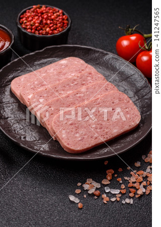 Canned spiced ham slices for holiday sandwiches. Ham slices Canned spiced ham slices for holiday sandwiches. Ham slices 141247565