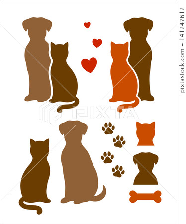 Pet icons, dog and cat head silhoueettes Pet icons, dog and cat head silhoueettes 141247612