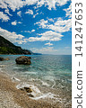 Vertical Seascape with Large Coastal Rock and Turquoise Waves 141247653
