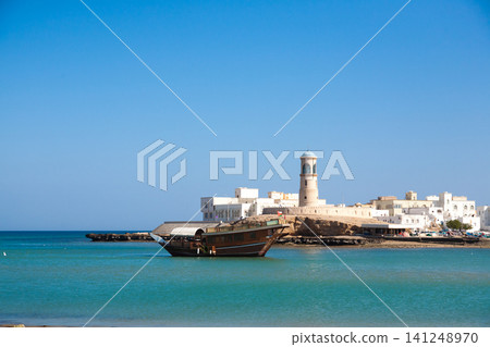 Al-Ayjah Lighthouse view from Sur beach, Oman Al-Ayjah Lighthouse view from Sur beach, Oman 141248970