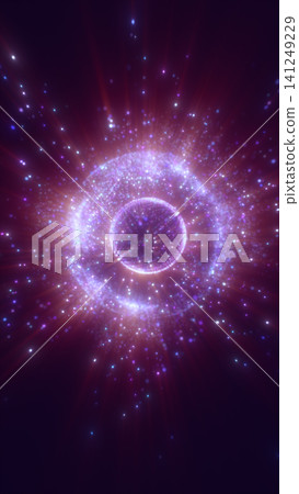Purple glowing particle ring with a central sphere, resembling a futuristic cosmic portal or energy field. Purple glowing particle ring with a central sphere, resembling a futuristic cosmic portal or energy field. 141249229