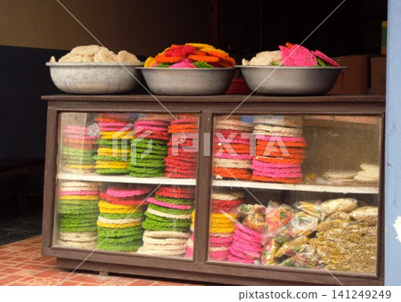 Colorful dried noodles sold at a local market in Nepal Colorful dried noodles sold at a local market in Nepal 141249249