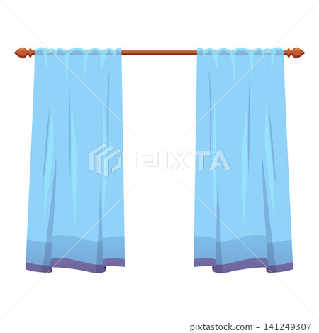 Blue curtains on cornice, interior design decoration, home or office drapery textile shade vector flat isolated 141249307