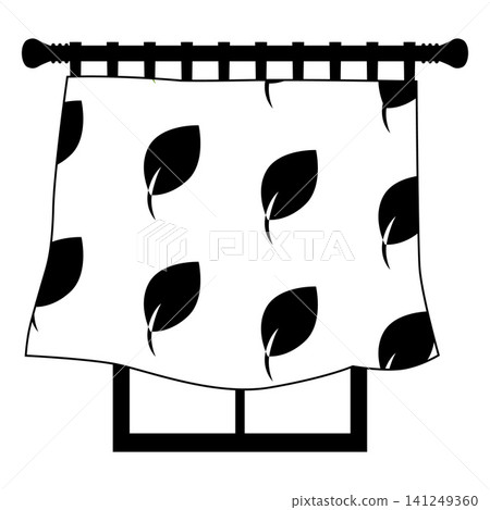 A short, closed window curtain with leaves on the rod, in black and white. A short, closed window curtain with leaves on the rod, in black and white. 141249360