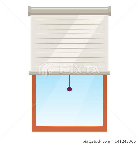 Window wooden frame with white blinds, frame half closed jalousie, vector flat interior horizontal shutters shade 141249369