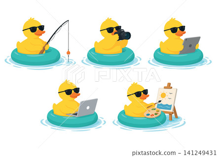 Vsai rubber duck enjoying summer activities and digital hobbies Vsai rubber duck enjoying summer activities and digital hobbies 141249431