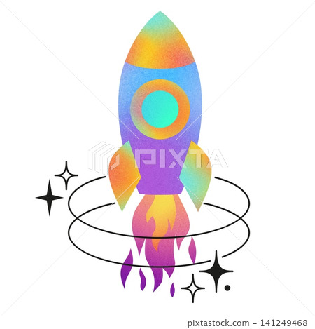 Gradient space rocket or spaceship line art rings and sparkles, vector abstract grainy mesh neon colored cosmos shuttle Gradient space rocket or spaceship line art rings and sparkles, vector abstract grainy mesh neon colored cosmos shuttle 141249468