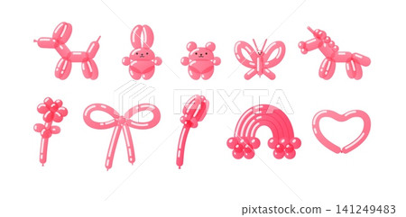 A set of balloons with pink bunnies, bears, butterflies, flowers, a unicorn, and a rainbow. A set of balloons with pink bunnies, bears, butterflies, flowers, a unicorn, and a rainbow. 141249483