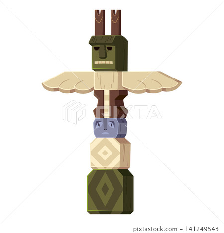 Totem pole vector flat icon, wooden carved idol sculpture, tribal shaman occult item, Maya or Aztec ancient civilization Totem pole vector flat icon, wooden carved idol sculpture, tribal shaman occult item, Maya or Aztec ancient civilization 141249543