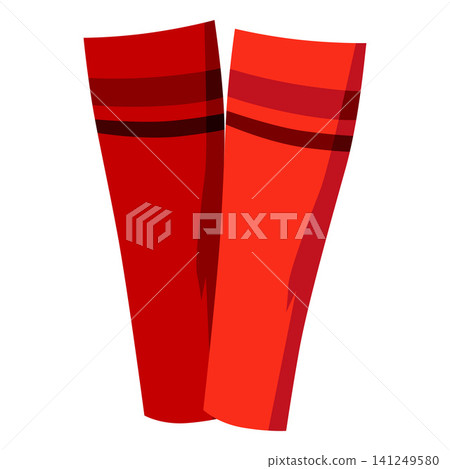 Protective ice hockey red gaiters uniform, vector flat sport game professional equipment, hockey safety gear legs armor Protective ice hockey red gaiters uniform, vector flat sport game professional equipment, hockey safety gear legs armor 141249580