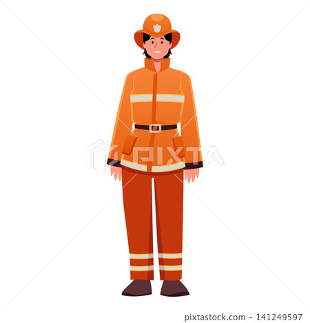 Firefighter woman character in uniform, vector cartoon female character worker of Fire rescue service profession Firefighter woman character in uniform, vector cartoon female character worker of Fire rescue service profession 141249597