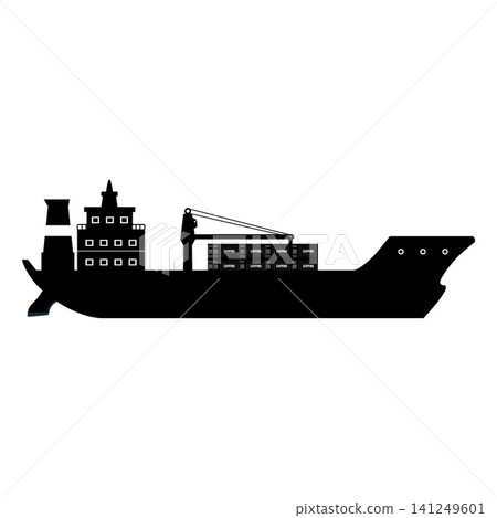 Cargo ship with containers vector black silhouette, tanker vessel delivery service, maritime logistics, trade industry Cargo ship with containers vector black silhouette, tanker vessel delivery service, maritime logistics, trade industry 141249601