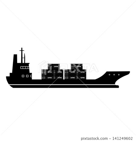 Cargo ship with containers vector black silhouette, tanker transportation delivery, maritime logistics, trade industry Cargo ship with containers vector black silhouette, tanker transportation delivery, maritime logistics, trade industry 141249602