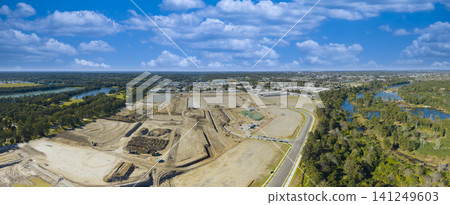 Panoramic view of a large construction site at the Penrith Nepean Business Park 141249603