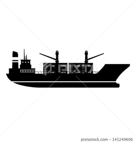 Black cargo ship silhouette vector element for trade shipping Black cargo ship silhouette vector element for trade shipping 141249606