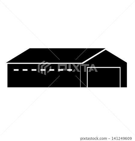 Industrial storage building vector black silhouette, factory warehouse or storehouse facility, industrial construction Industrial storage building vector black silhouette, factory warehouse or storehouse facility, industrial construction 141249609