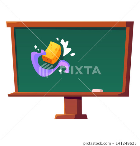 Chalkboard with the magic sponge and chalk vector flat illustration, cartoon magic classroom, school wizard education Chalkboard with the magic sponge and chalk vector flat illustration, cartoon magic classroom, school wizard education 141249623