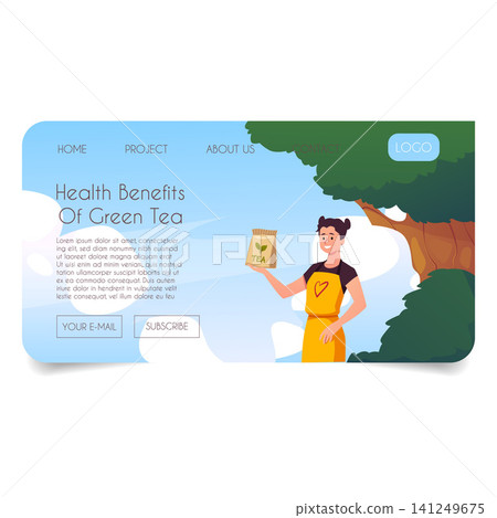 Health benefits of green tea landing page promotion vector design, tea drink herb leaves package production presentation Health benefits of green tea landing page promotion vector design, tea drink herb leaves package production presentation 141249675