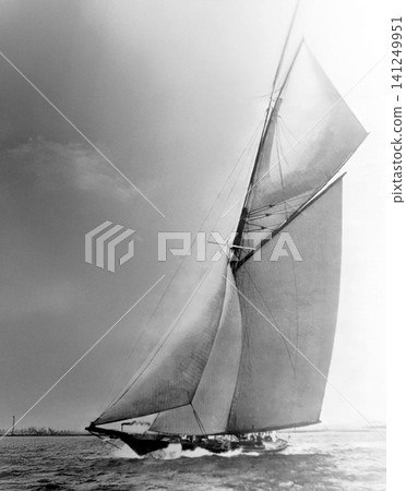 United States - Circa 1903: Racing Yacht Reliance Sailing Under Full Canvas United States - Circa 1903: Racing Yacht Reliance Sailing Under Full Canvas 141249951
