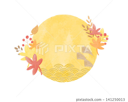 A watercolor-style frame featuring a full moon, inspired by moon viewing. A watercolor-style frame featuring a full moon, inspired by moon viewing. 141250013
