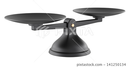 Empty balance scale with two pans. 3D rendering Empty balance scale with two pans. 3D rendering 141250134