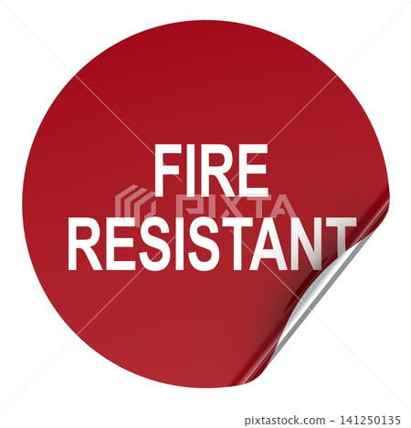 Fire Resistant red sticker label with curled corner. 3D rendering Fire Resistant red sticker label with curled corner. 3D rendering 141250135