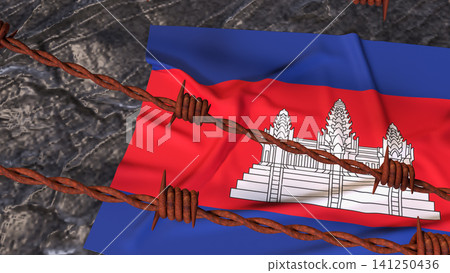 Cambodia Flag Behind Rusty Barbed Wire Border 3d Cambodia Flag Behind Rusty Barbed Wire Border 3d 141250436