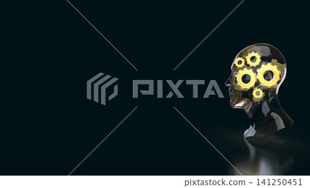 Transparent Human Head With Gears On Dark Background 3d Render. Transparent Human Head With Gears On Dark Background 3d Render. 141250451