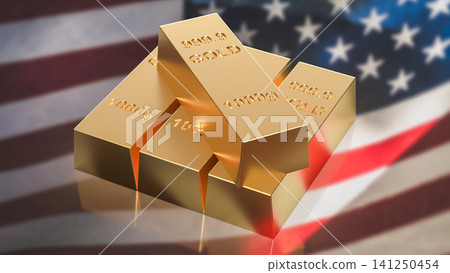 United States Gold Reserve And Investment Economy Concept 3d render. United States Gold Reserve And Investment Economy Concept 3d render. 141250454