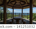 A eastern house with a view of the emerald green sea in the distance. 141251032