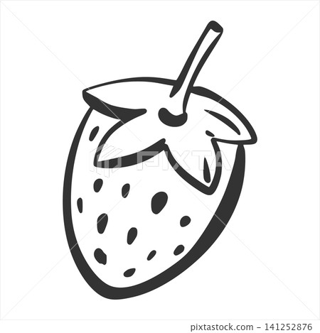 Vector sketch of a strawberry. Hand drawn. A quick black ink sketch of this summer berry. Clipart for a label, juice, or jam logo. Rough, careless brushwork. Vector sketch of a strawberry. Hand drawn. A quick black ink sketch of this summer berry. Clipart for a label, juice, or jam logo. Rough, careless brushwork. 141252876