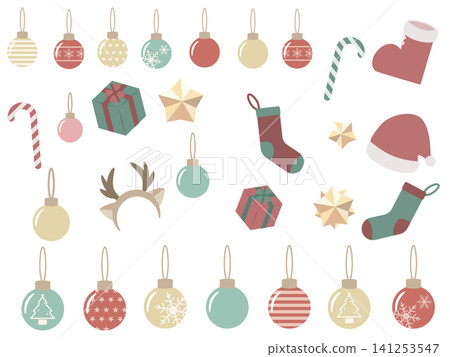 Christmas decoration illustration set | Ornaments and Santa hats 141253547