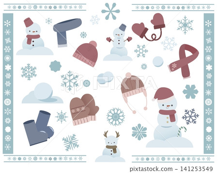 Winter Outdoor Play Illustration Set | Snowman and Snow Play Winter Outdoor Play Illustration Set | Snowman and Snow Play 141253549