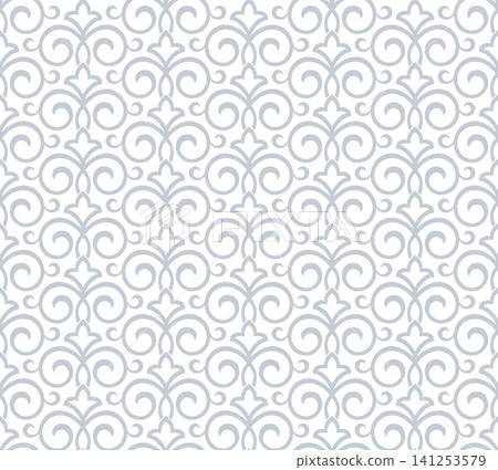 Flower geometric pattern. Seamless vector background. White and gray ornament Flower geometric pattern. Seamless vector background. White and gray ornament 141253579