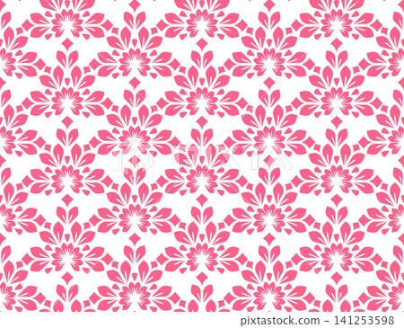 Flower geometric pattern. Seamless vector background. White and pink ornament Flower geometric pattern. Seamless vector background. White and pink ornament 141253598