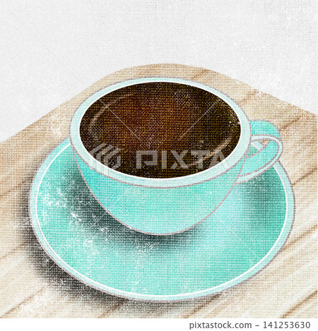 Illustration of a turquoise blue coffee cup and a wooden table (with space for copying) Illustration of a turquoise blue coffee cup and a wooden table (with space for copying) 141253630